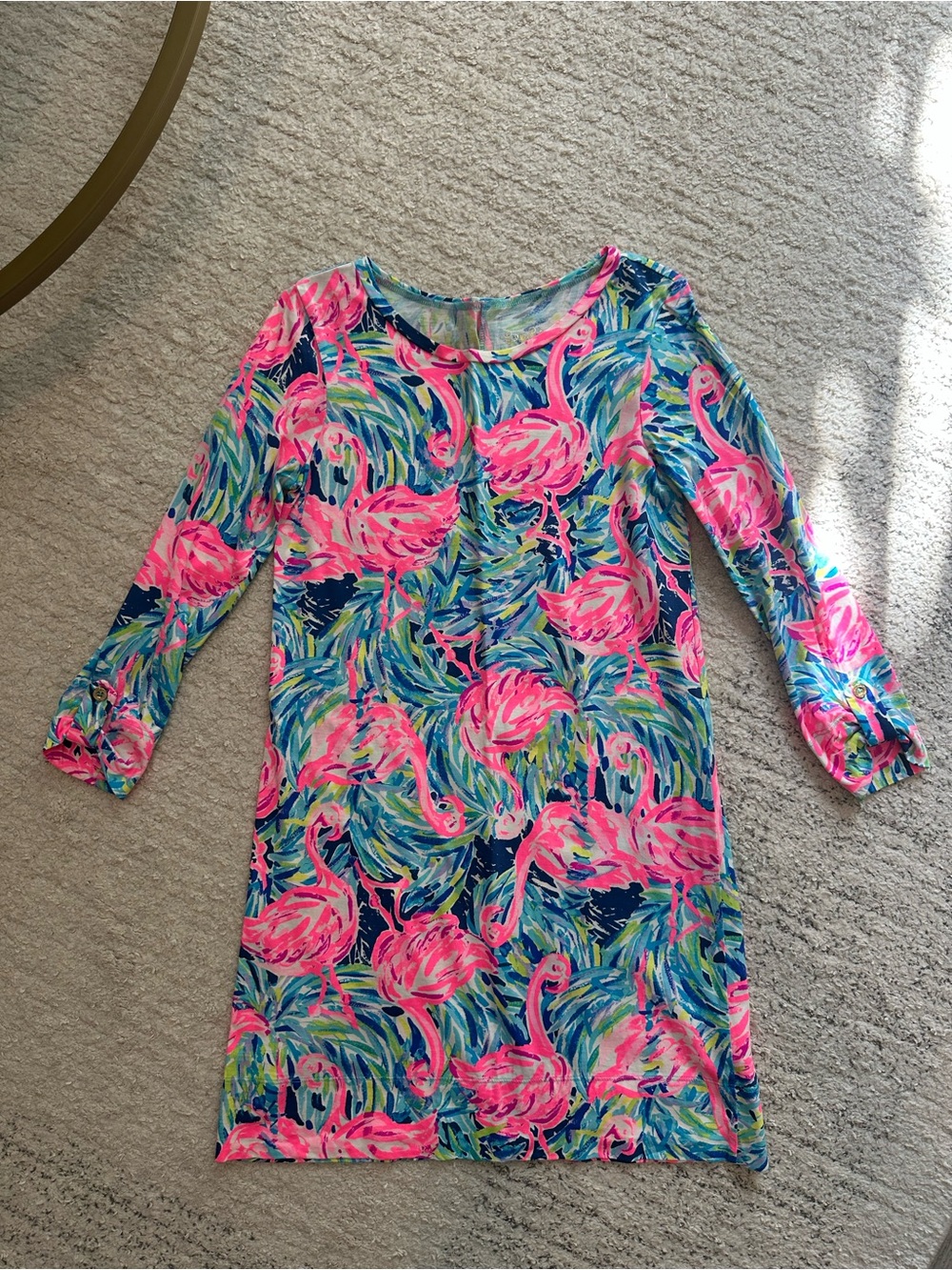 Lilly Pulitzer Hot Pink Flamingo Print Dress with Blue & Green Accents